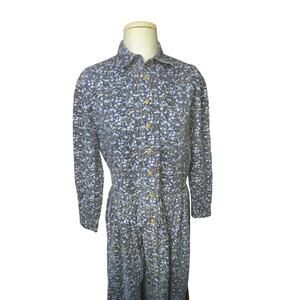 Vintage EDDIE BAUER 90s Prairie Navy blue CottageCore long Floral dress Modest S